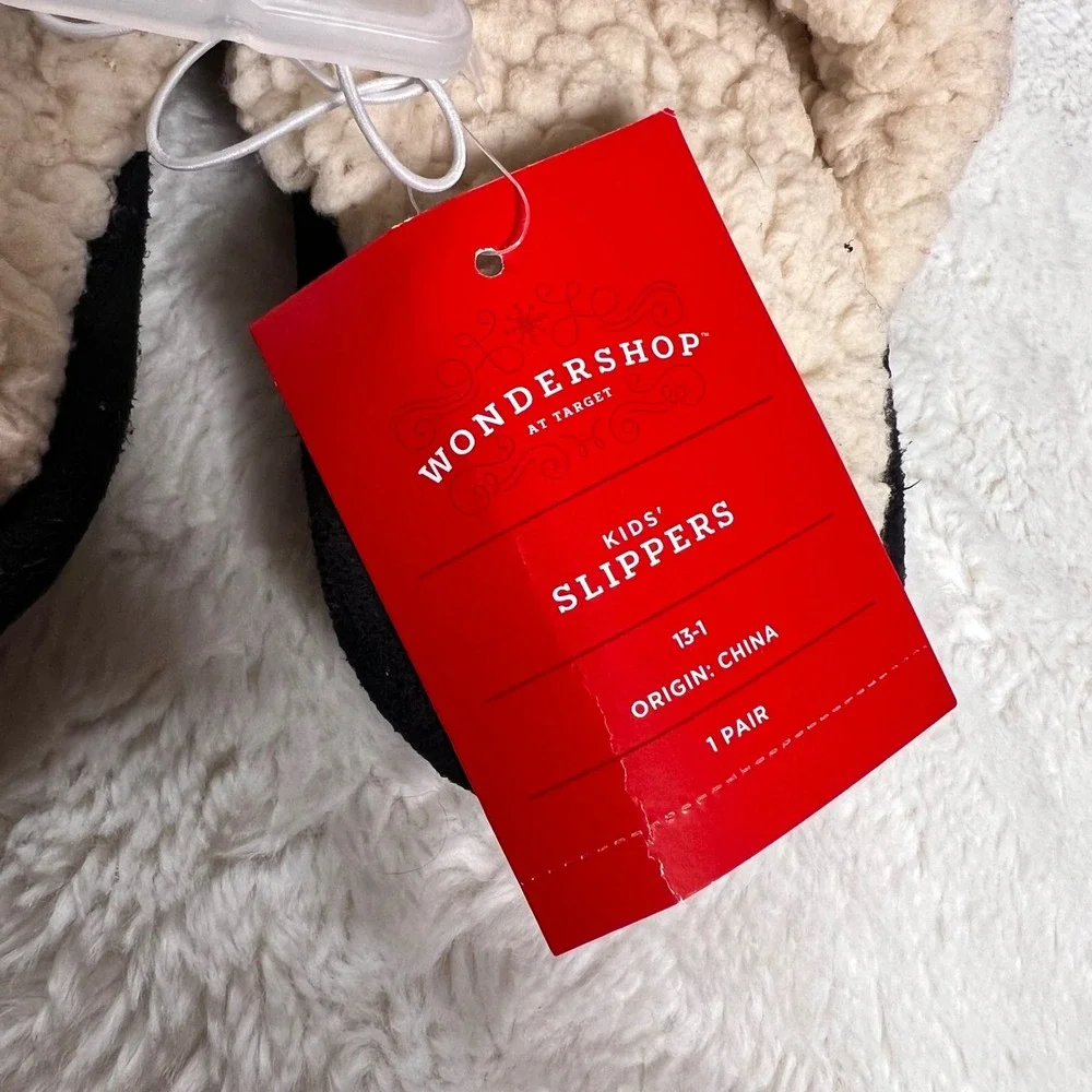 WonderShop Kids Slippers Red Black Buffalo Plaid Sherpa Lined Cozy Size 13-1 NWT